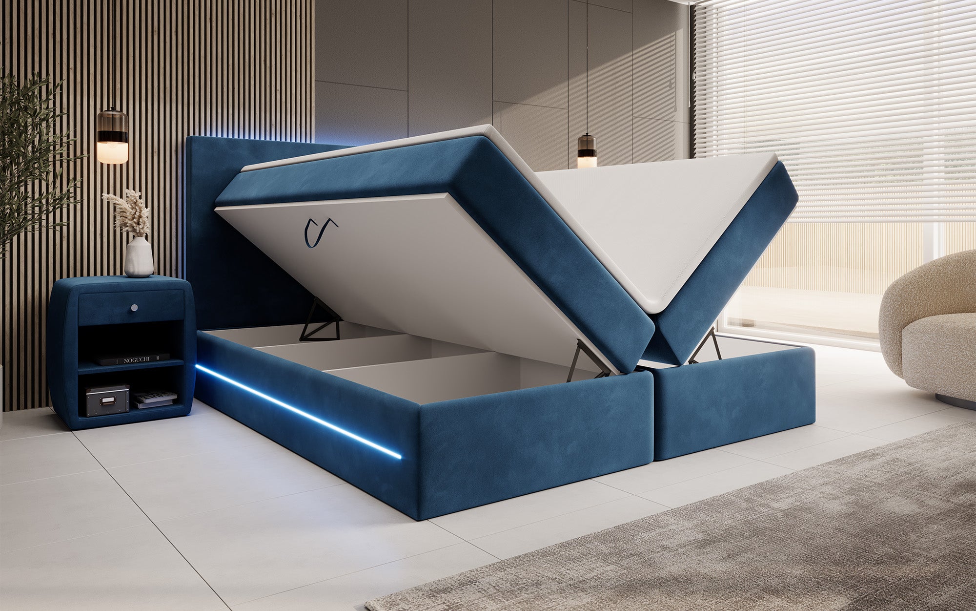 Boxspringbett Voyage mat LED a Späicherplaz a Samt