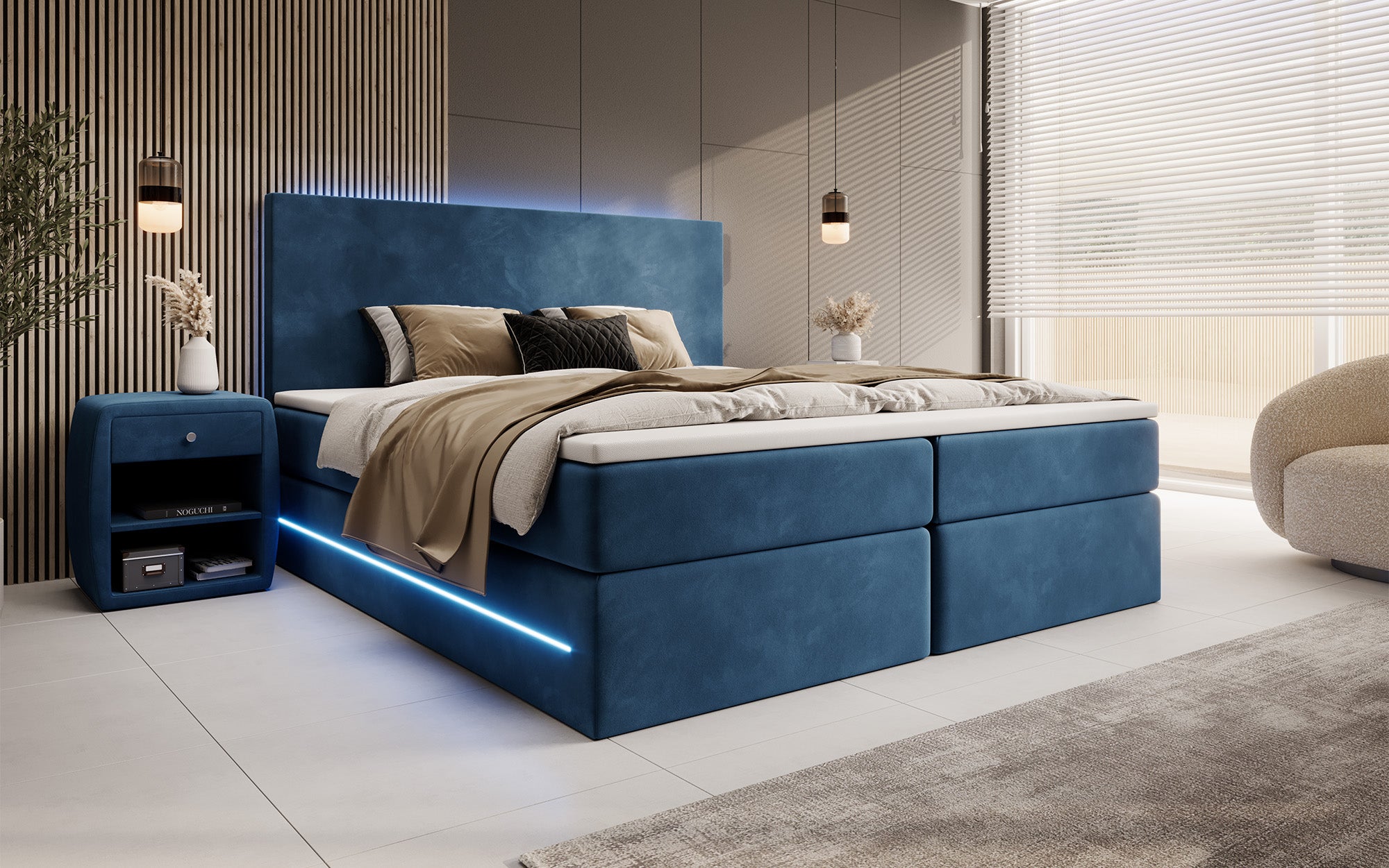 Boxspringbett Voyage mat LED a Späicherplaz a Samt