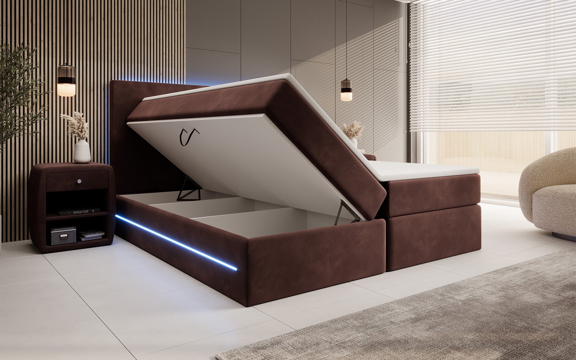 Boxspringbett Voyage mat LED a Späicherplaz a Samt