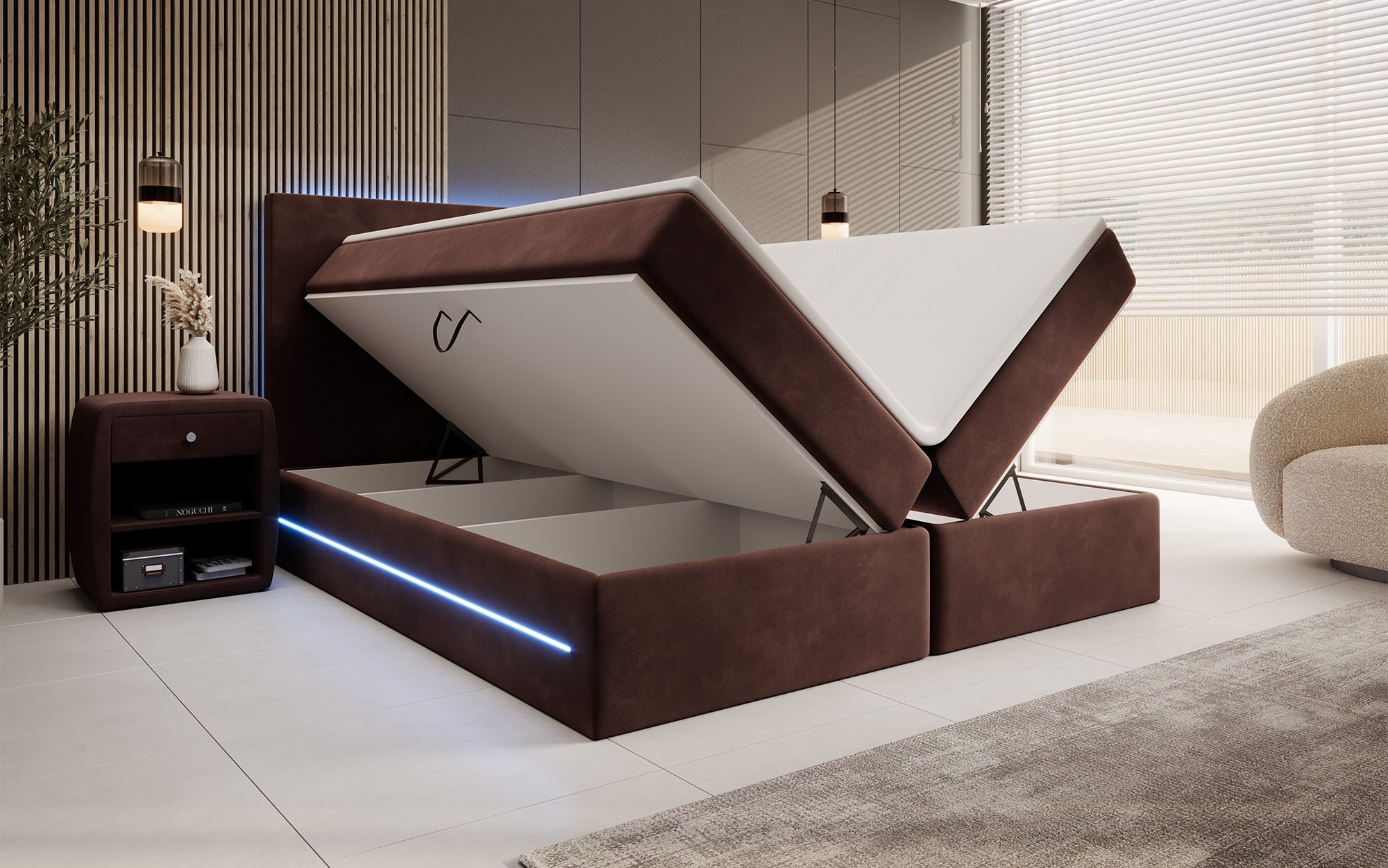 Boxspringbett Voyage mat LED a Späicherplaz a Samt