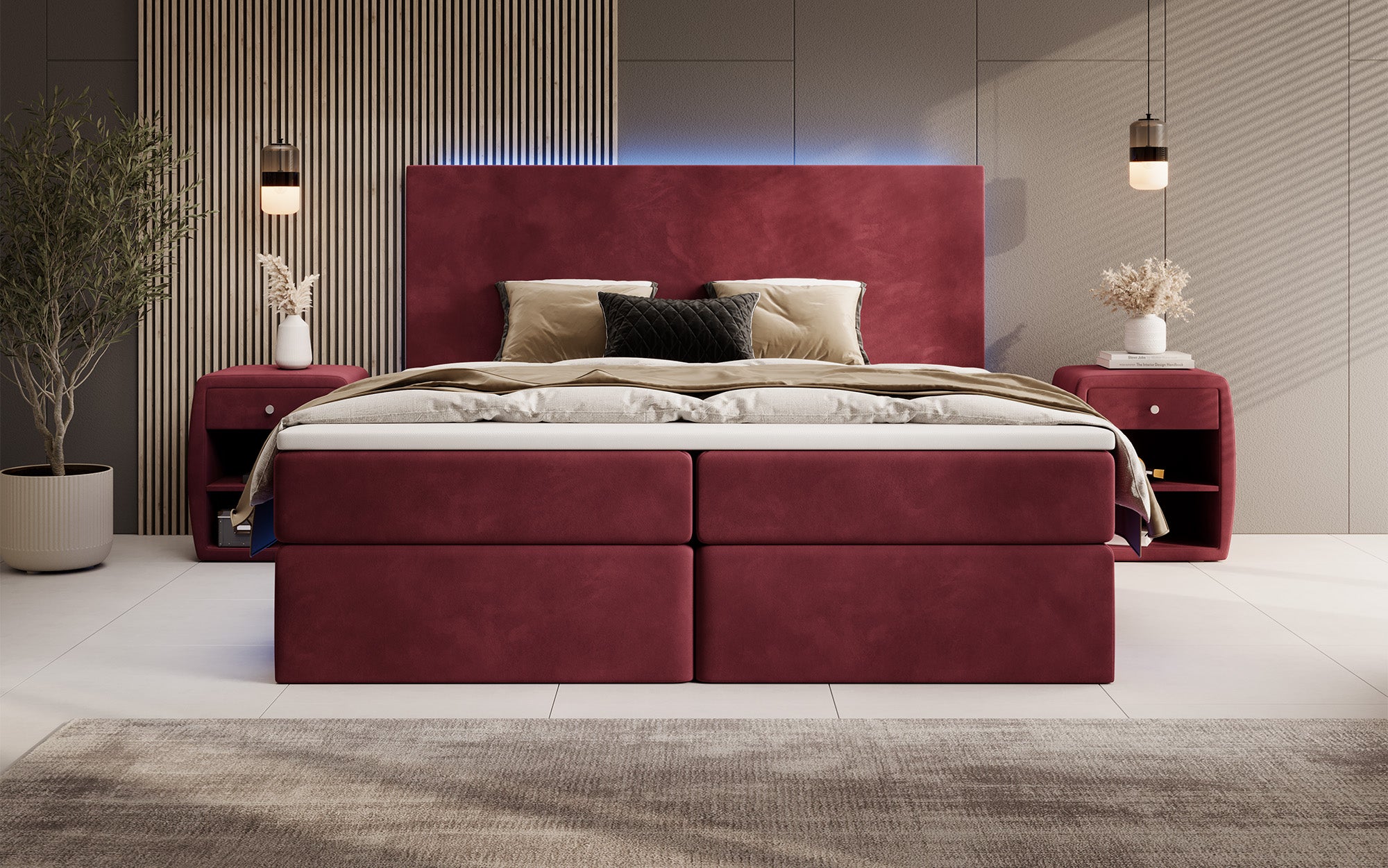 Boxspringbett Voyage mat LED a Späicherplaz a Samt