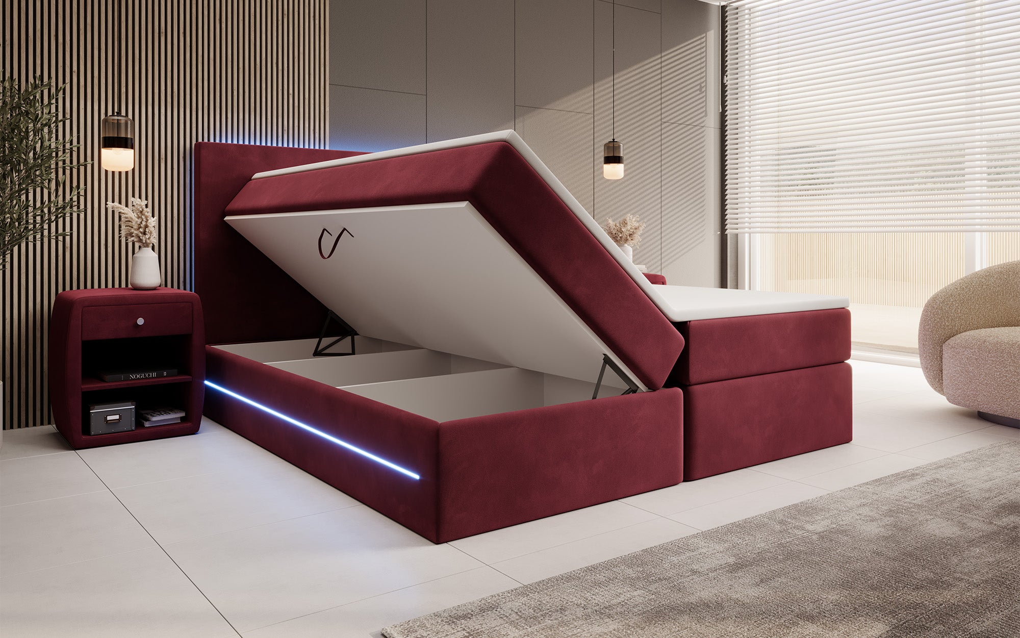 Boxspringbett Voyage mat LED a Späicherplaz a Samt