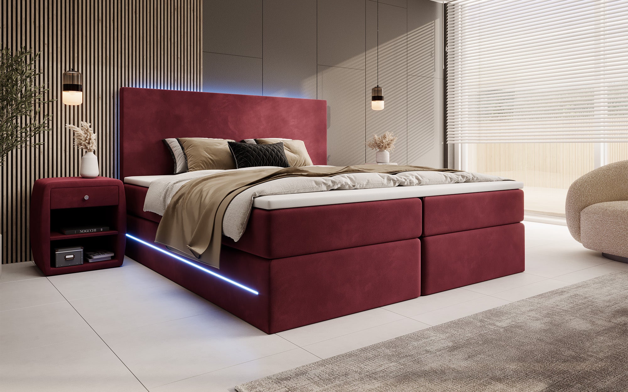 Boxspringbett Voyage mat LED a Späicherplaz a Samt