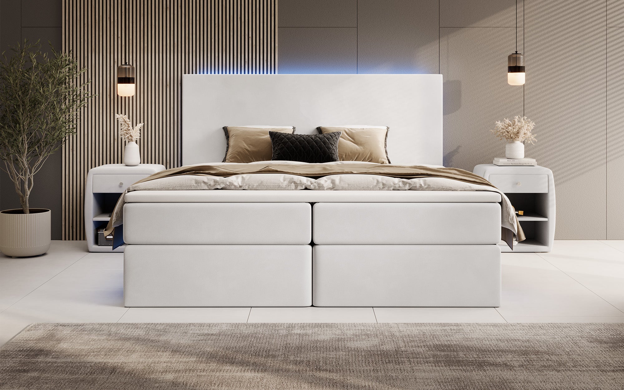 Boxspringbett Voyage mat LED a Späicherplaz a Samt