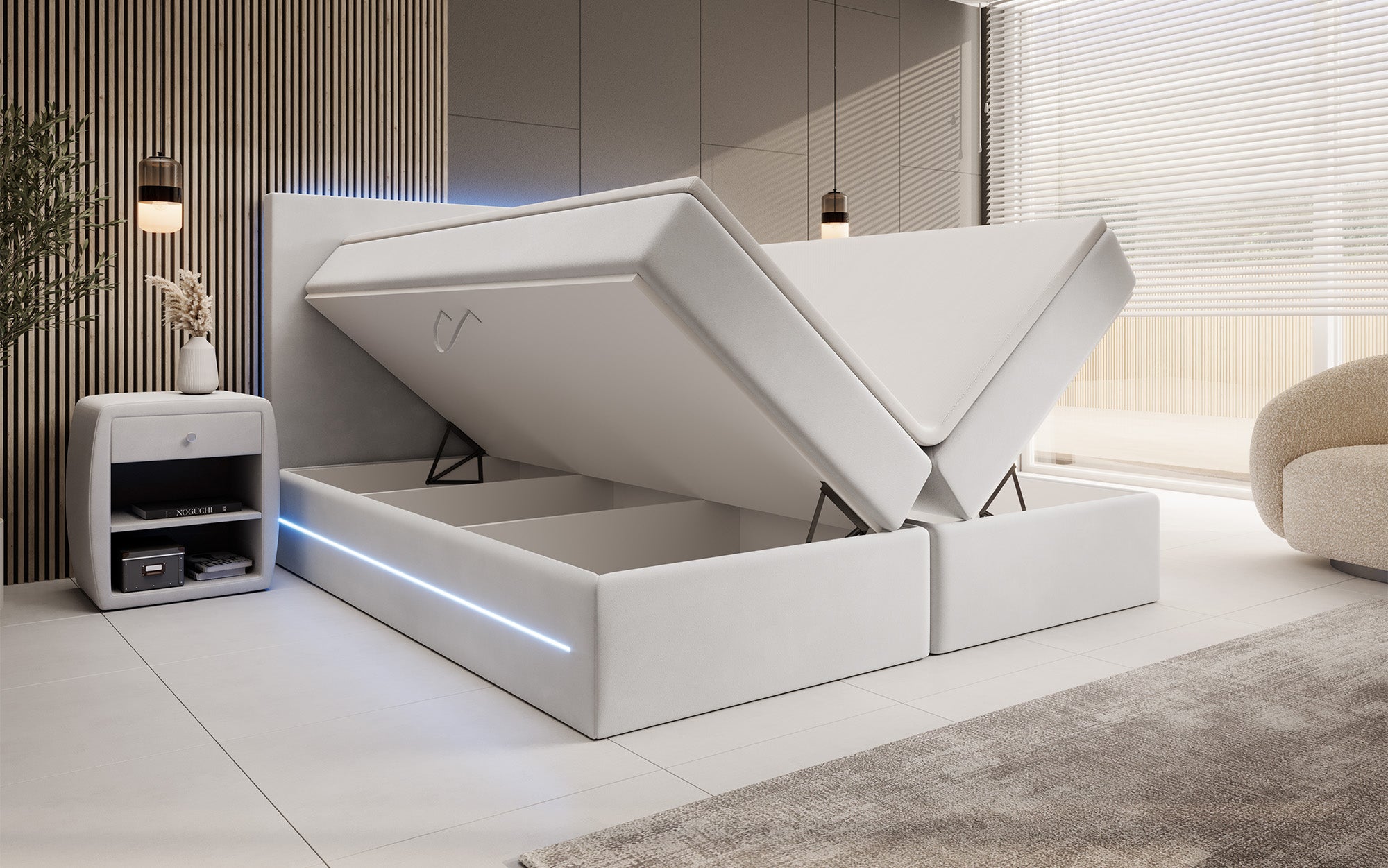 Boxspringbett Voyage mat LED a Späicherplaz a Samt