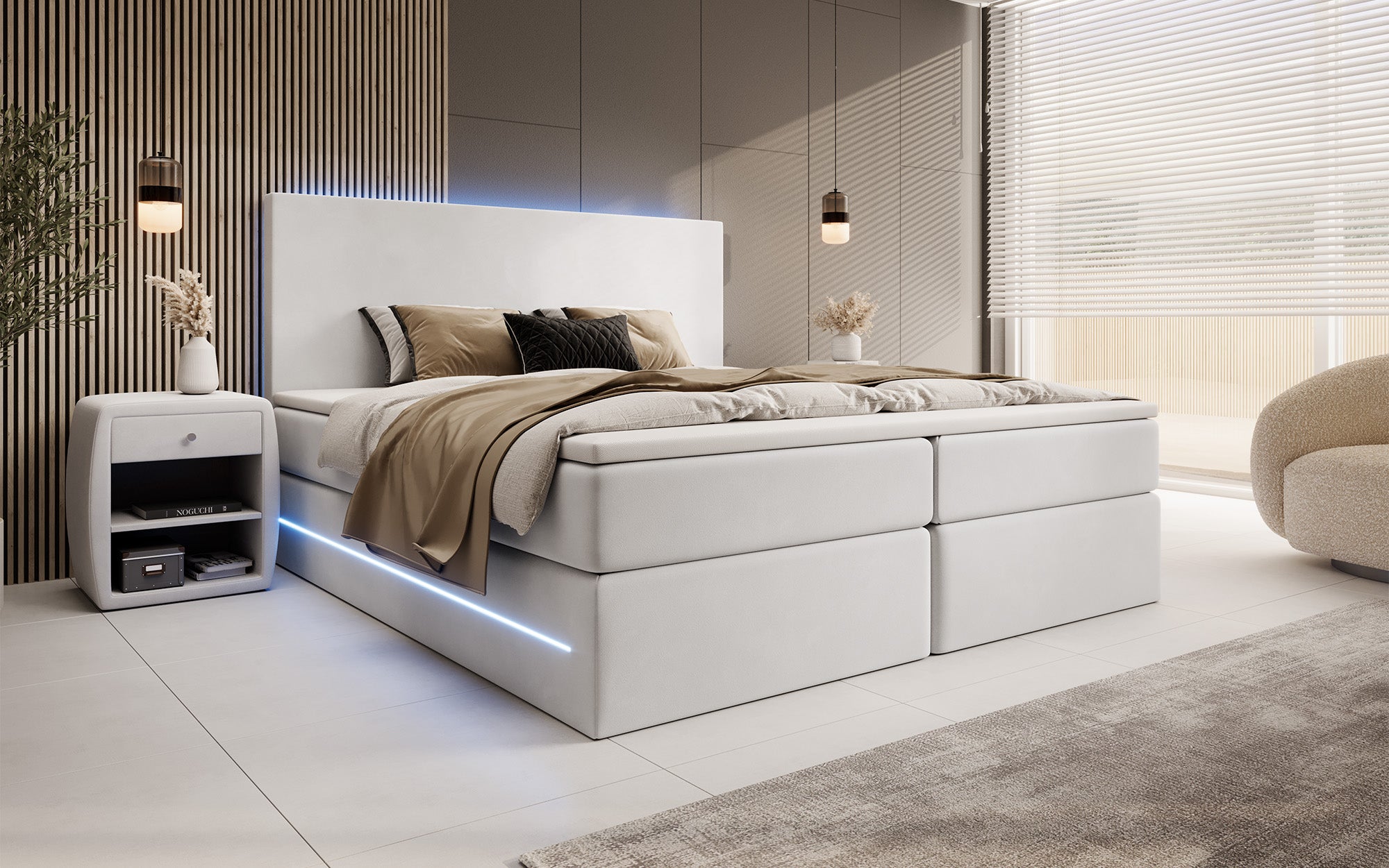Boxspringbett Voyage mat LED a Späicherplaz a Samt