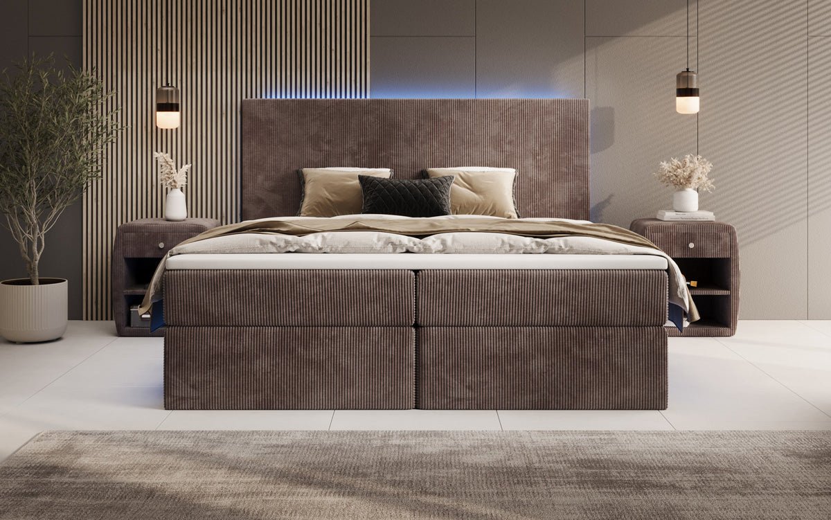 Boxspringbett Voyage mit LED u. Stauraum in Cord