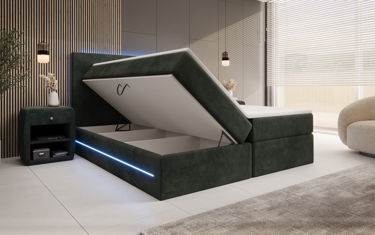 Boxspringbett Voyage mit LED u. Stauraum in Cord
