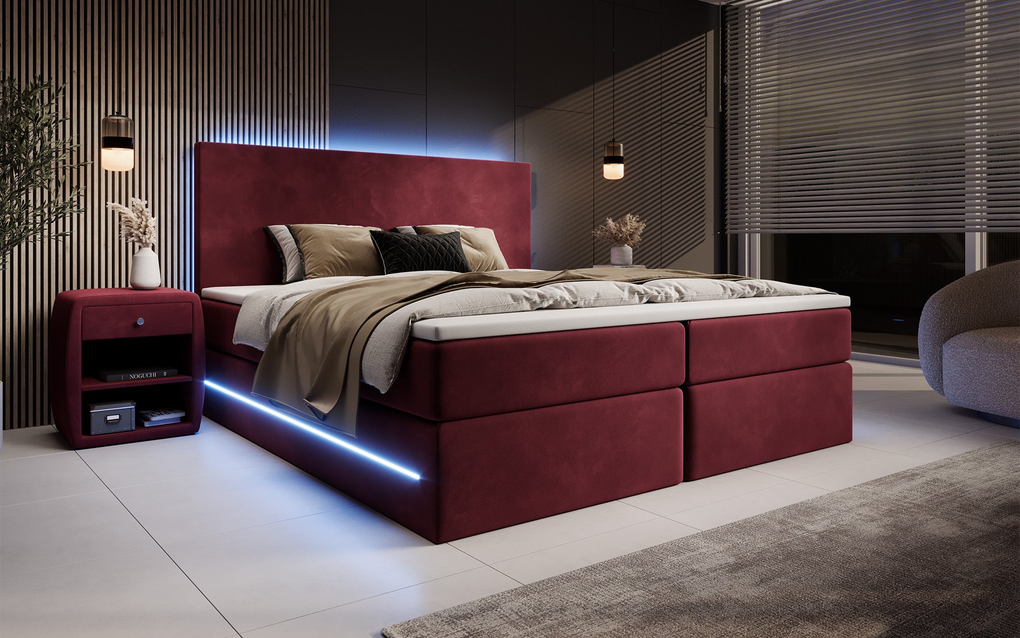Boxspringbett Voyage mat LED a Späicherplaz a Samt