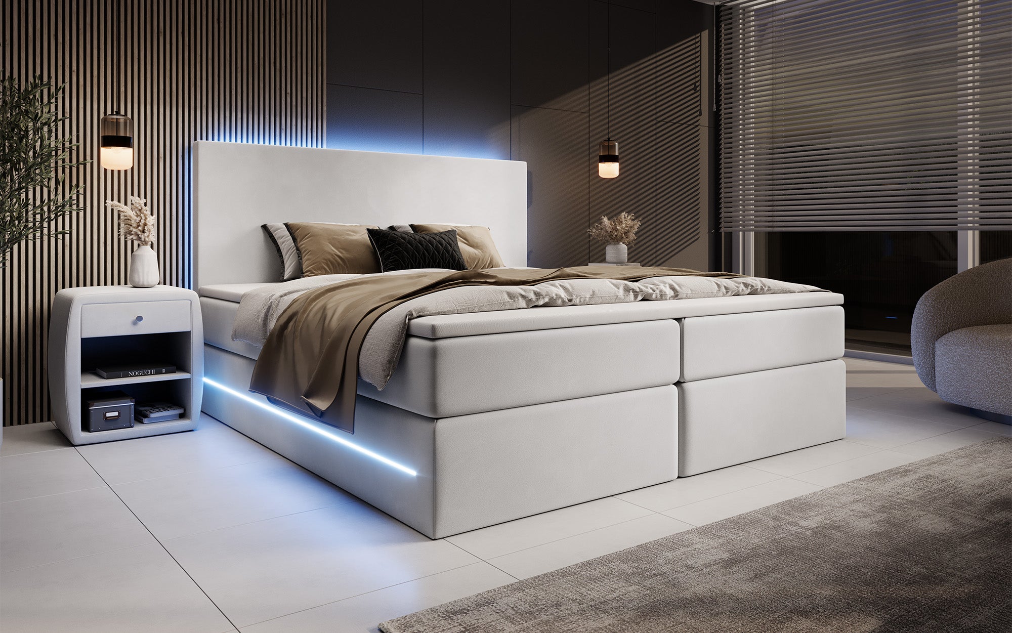 Boxspringbett Voyage mat LED a Späicherplaz a Samt