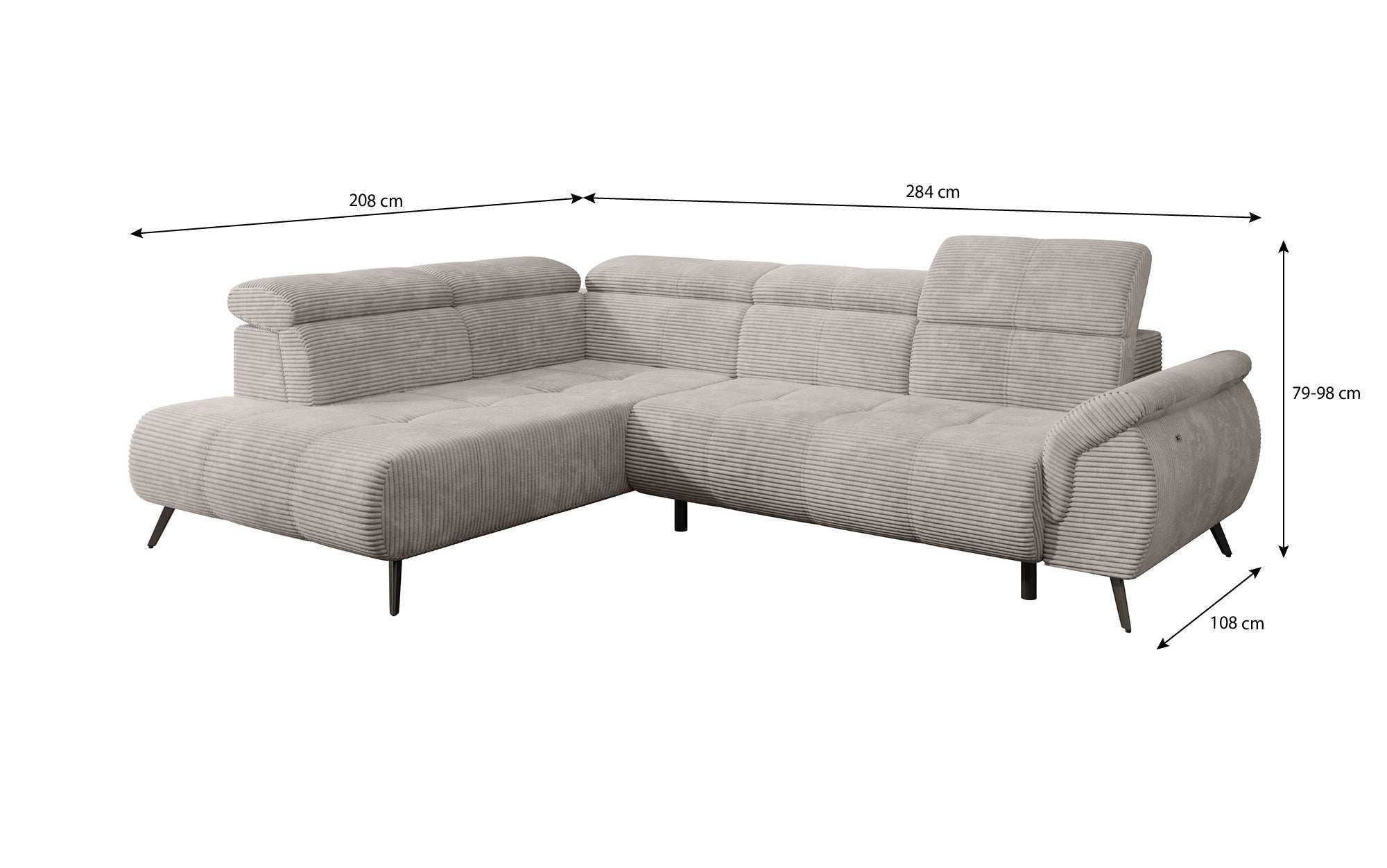Designer Sofa Genova II mat elektrëscher Sëtzverlängerung, USB Uschloss