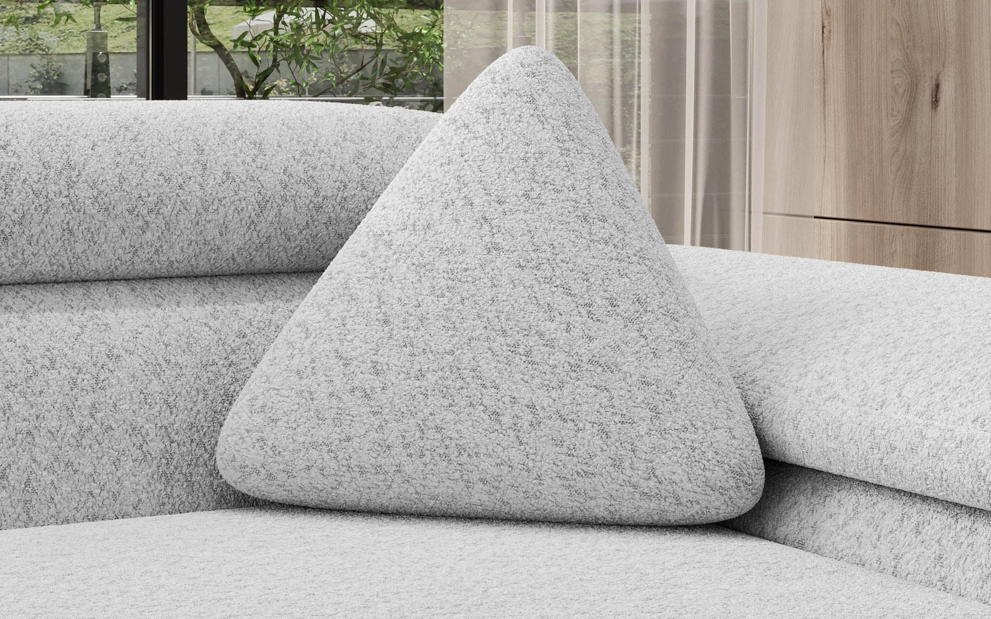 Dräieckege Dekokëssen Nook aus Bouclé