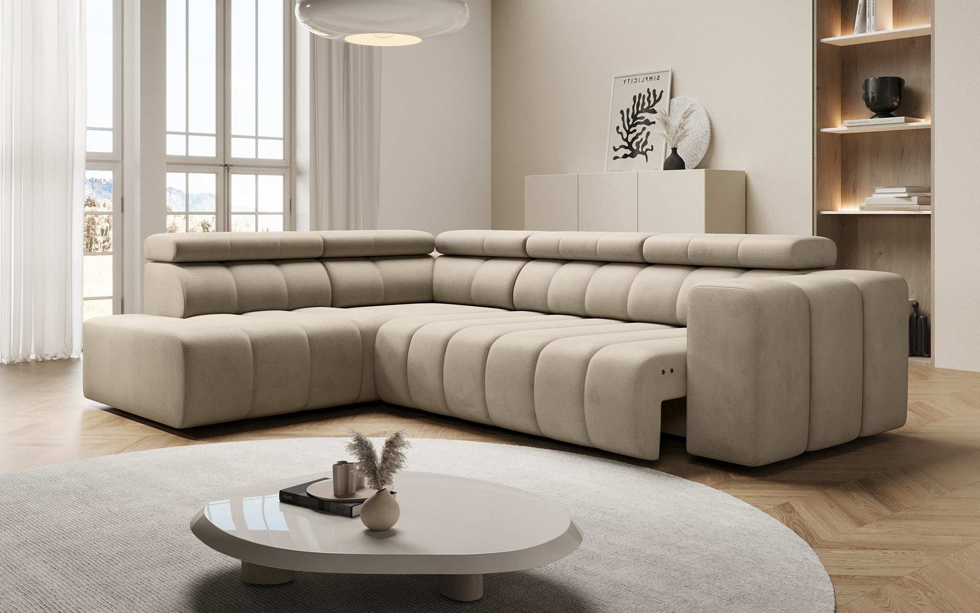 Designer Sofa Aurora L mat elektrescher Schlooffunktioun