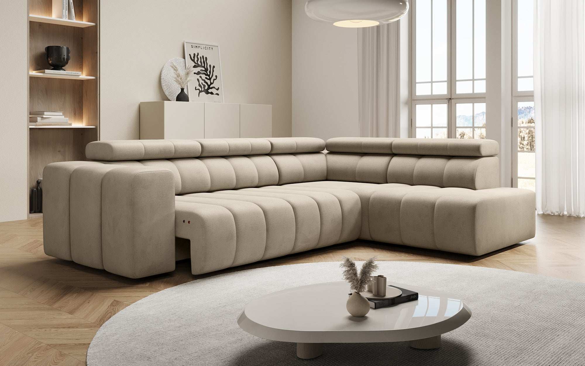 Designer Sofa Aurora L mat elektrescher Schlooffunktioun