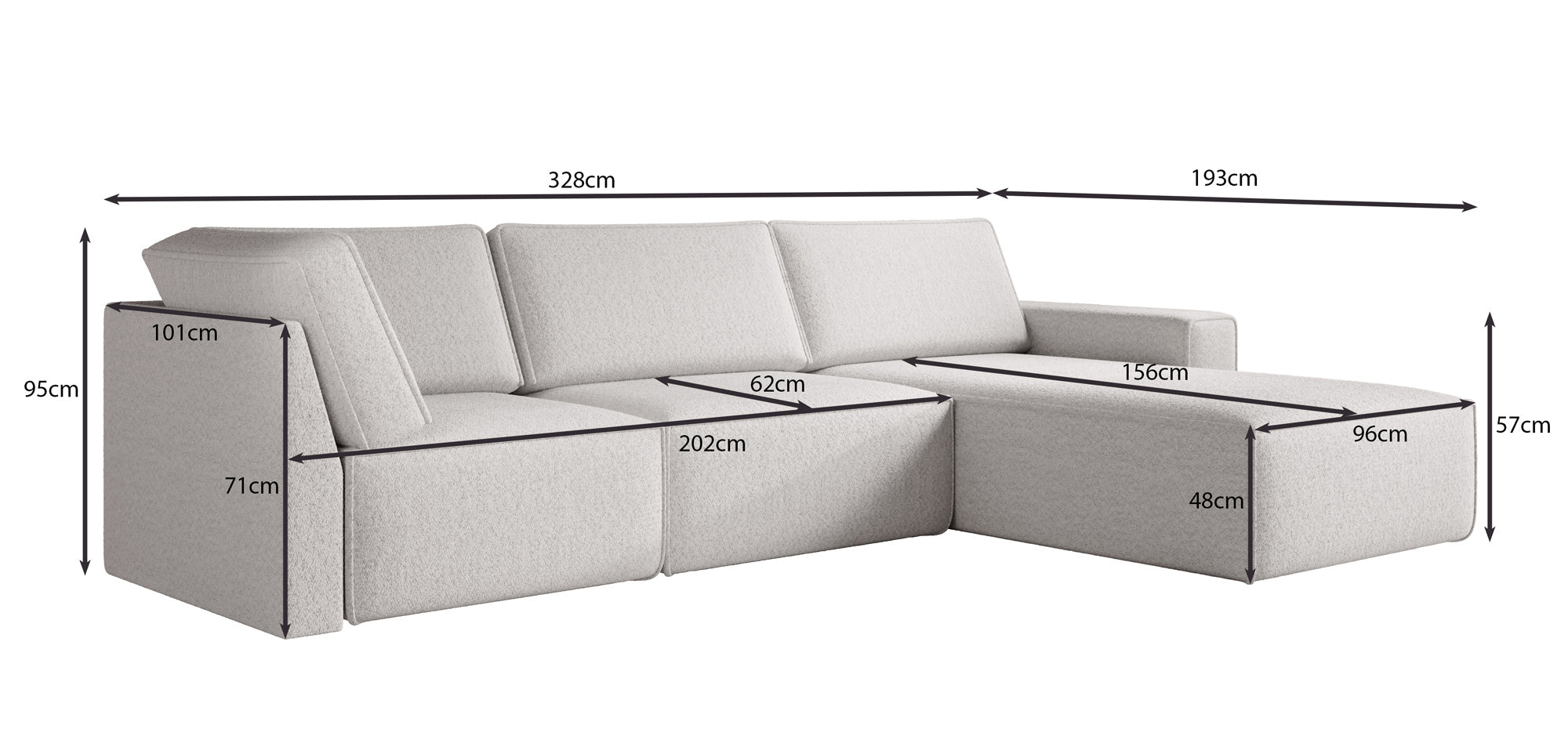 Modulärt Ecksofa Yuma L aus Bouclé