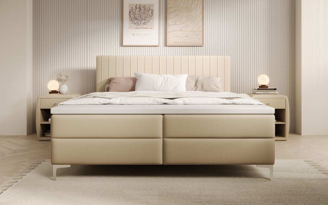 Boxspringbett Leona aus Kunstleder mat Stauraum