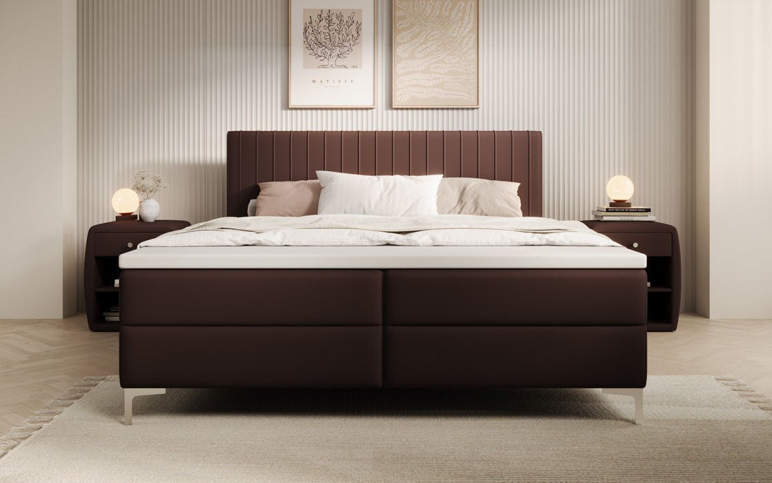 Boxspringbett Leona aus Kunstleder mat Stauraum