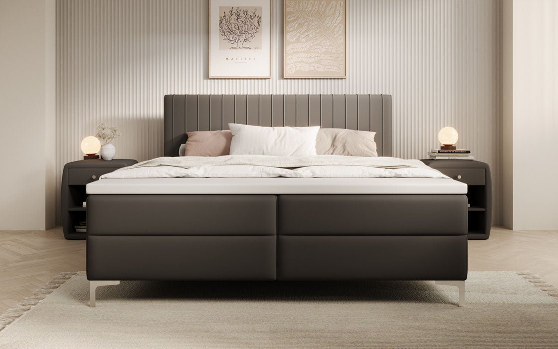 Boxspringbett Leona aus Kunstleder mat Stauraum