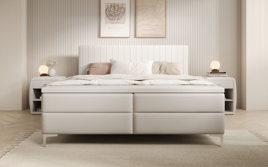 Boxspringbett Leona aus Kunstleder mat Stauraum
