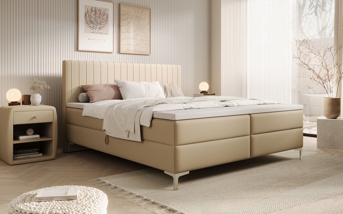 Boxspringbett Leona aus Kunstleder mat Stauraum