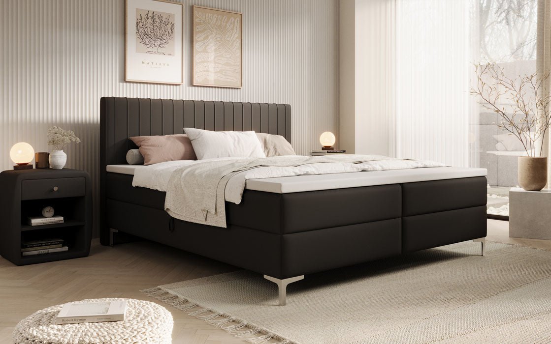 Boxspringbett Leona aus Kunstleder mat Stauraum
