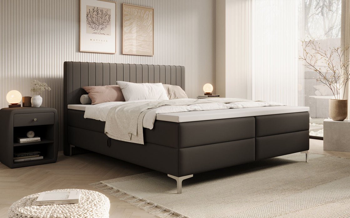 Boxspringbett Leona aus Kunstleder mat Stauraum