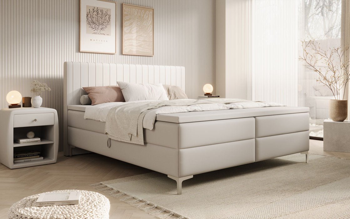 Boxspringbett Leona aus Kunstleder mat Stauraum