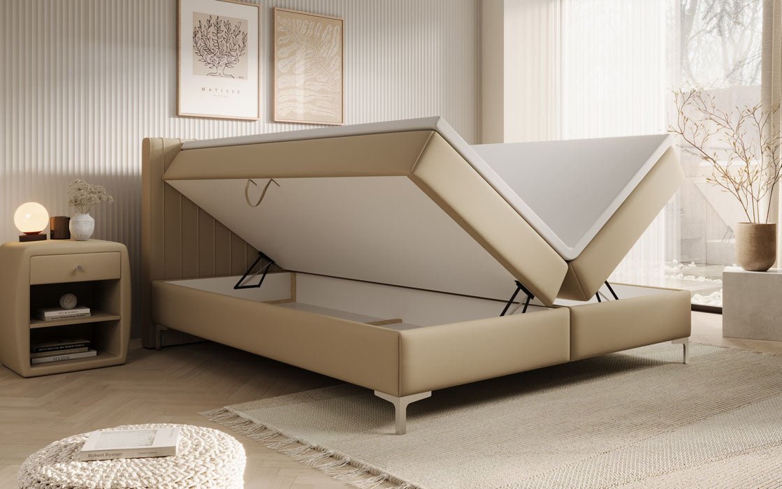 Boxspringbett Leona aus Kunstleder mat Stauraum