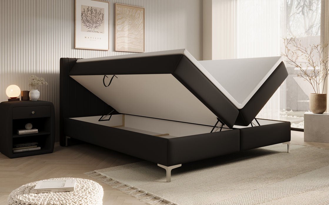 Boxspringbett Leona aus Kunstleder mat Stauraum