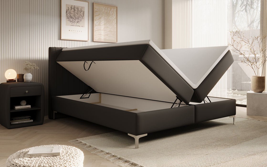 Boxspringbett Leona aus Kunstleder mat Stauraum