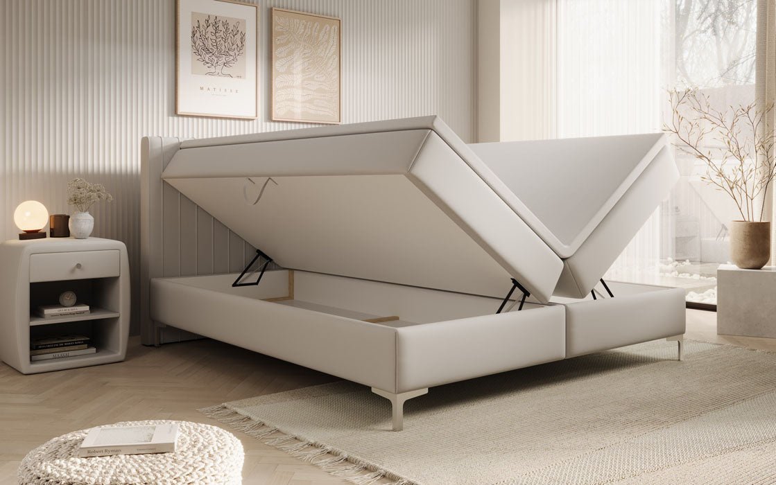 Boxspringbett Leona aus Kunstleder mat Stauraum