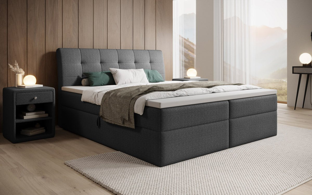 Boxspringbett Amalia Bouclé mat Stauraum