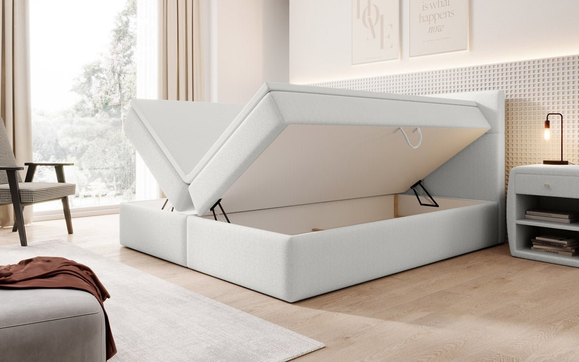 Boxspringbett Eleonora Bouclé mat Stauraum