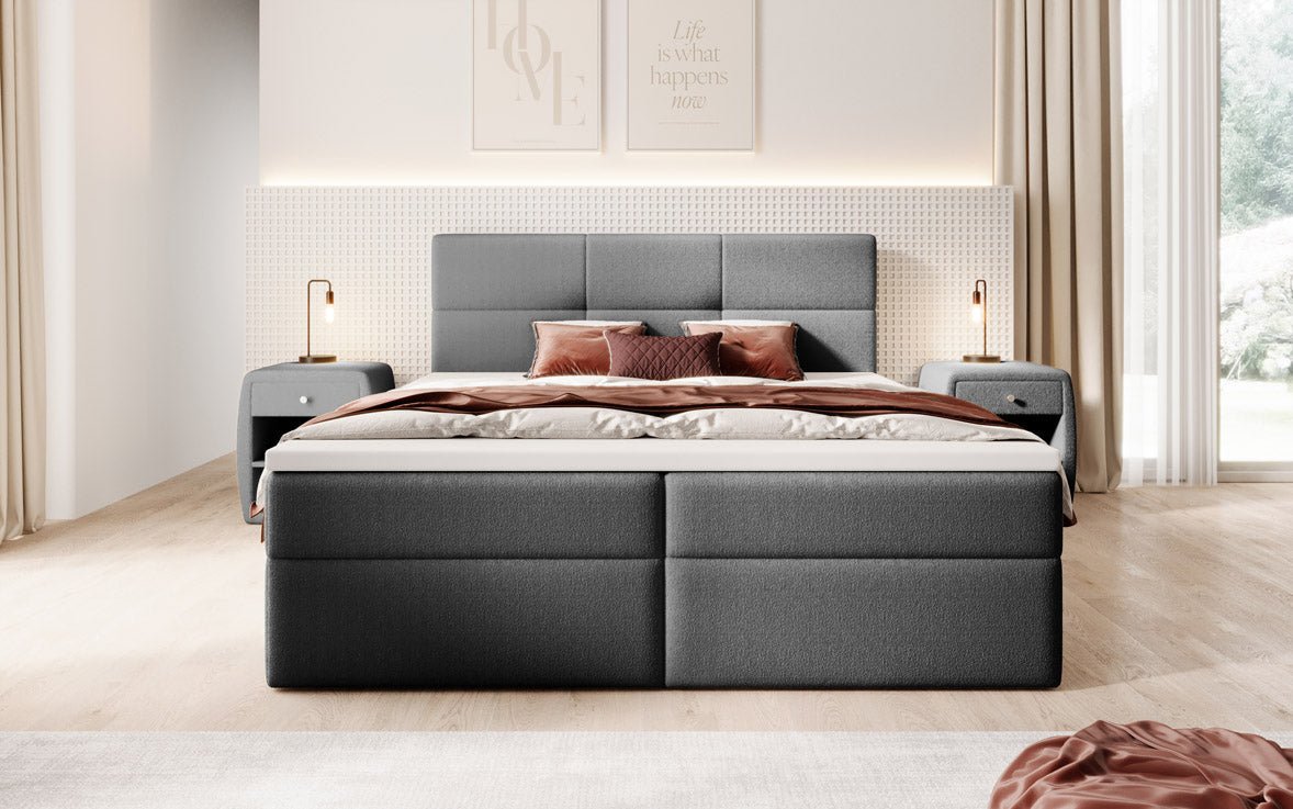 Boxspringbett Eleonora Bouclé mat Stauraum