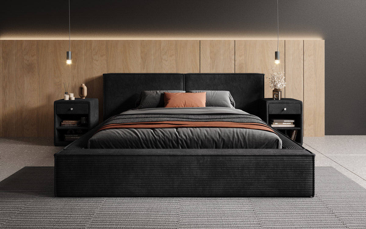 Designer Polsterbett Ophelia aus Cord mat Stauraum