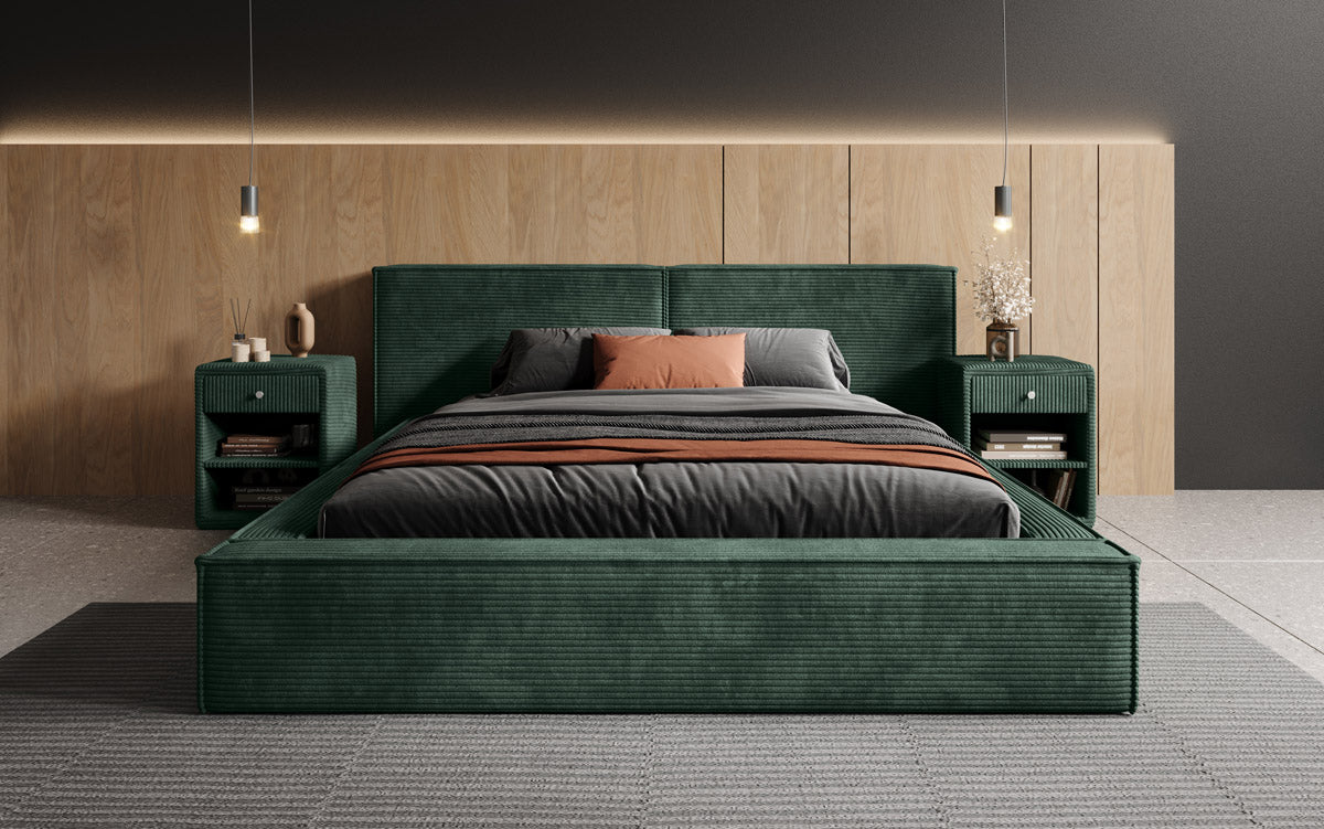 Designer Polsterbett Ophelia aus Cord mat Stauraum