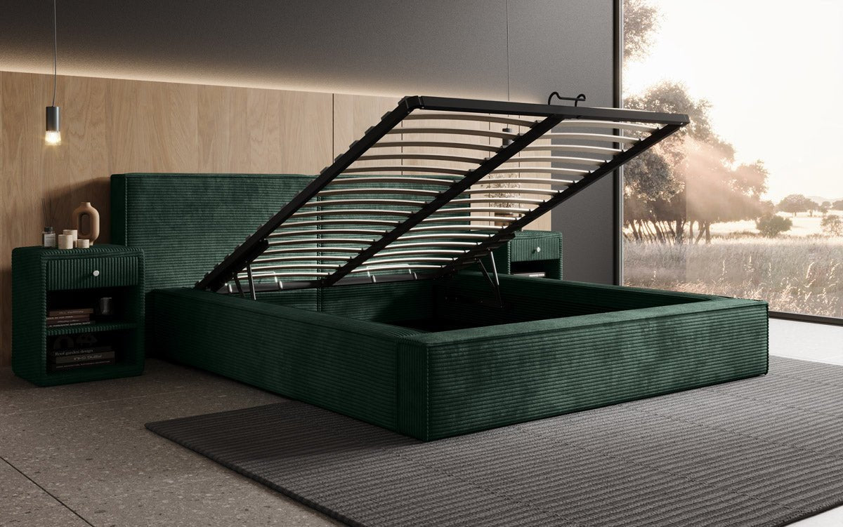Designer Polsterbett Ophelia aus Cord mat Stauraum