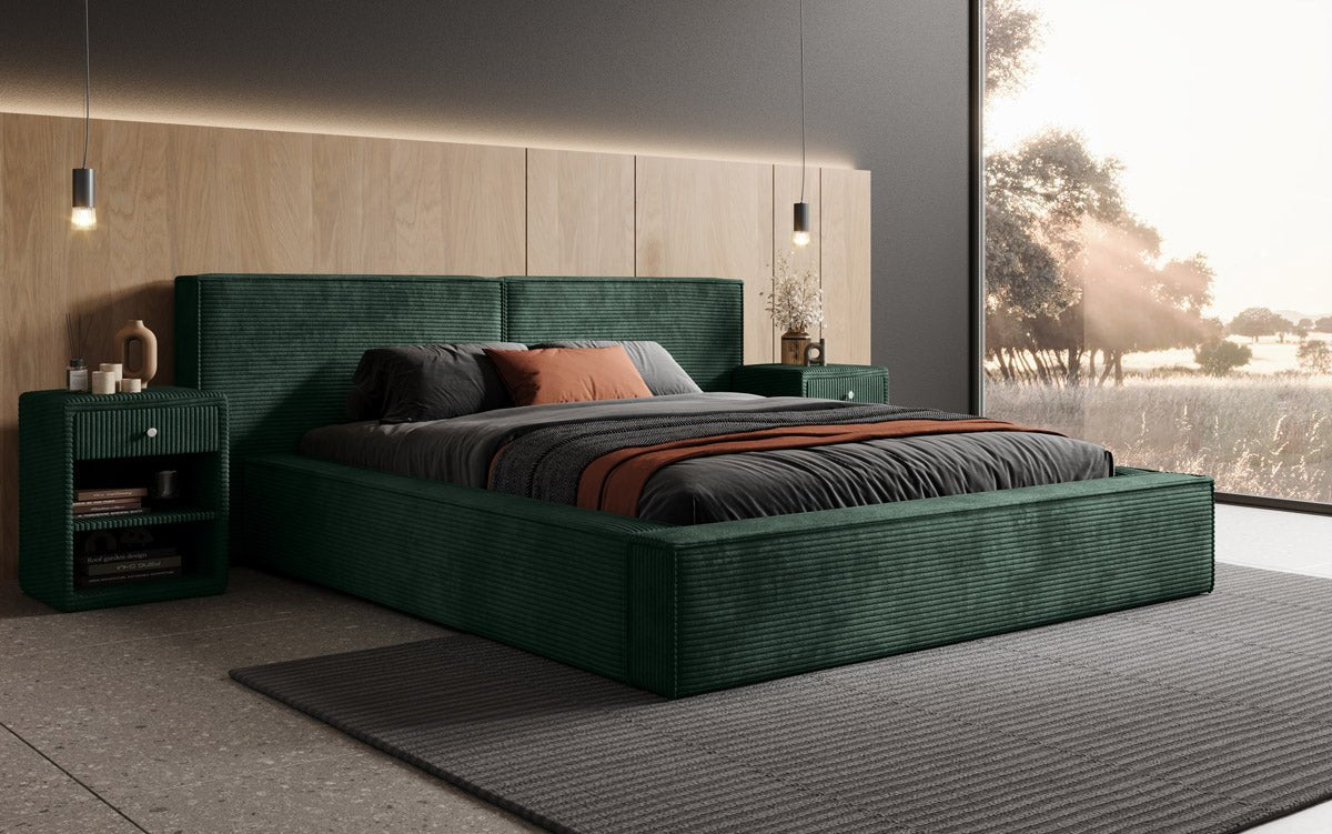 Designer Polsterbett Ophelia aus Cord mat Stauraum