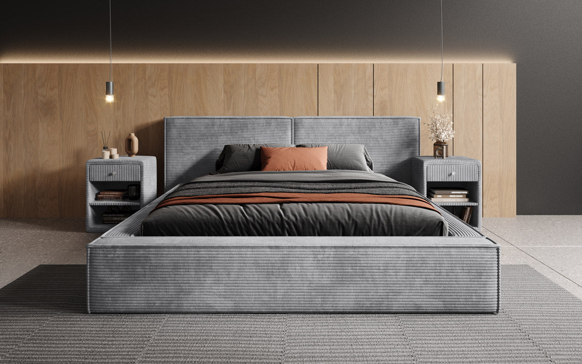 Designer Polsterbett Ophelia aus Cord mat Stauraum