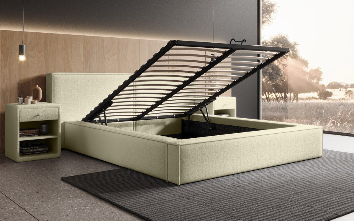 Designer Polsterbett Ophelia a Bouclé mat Stauraum