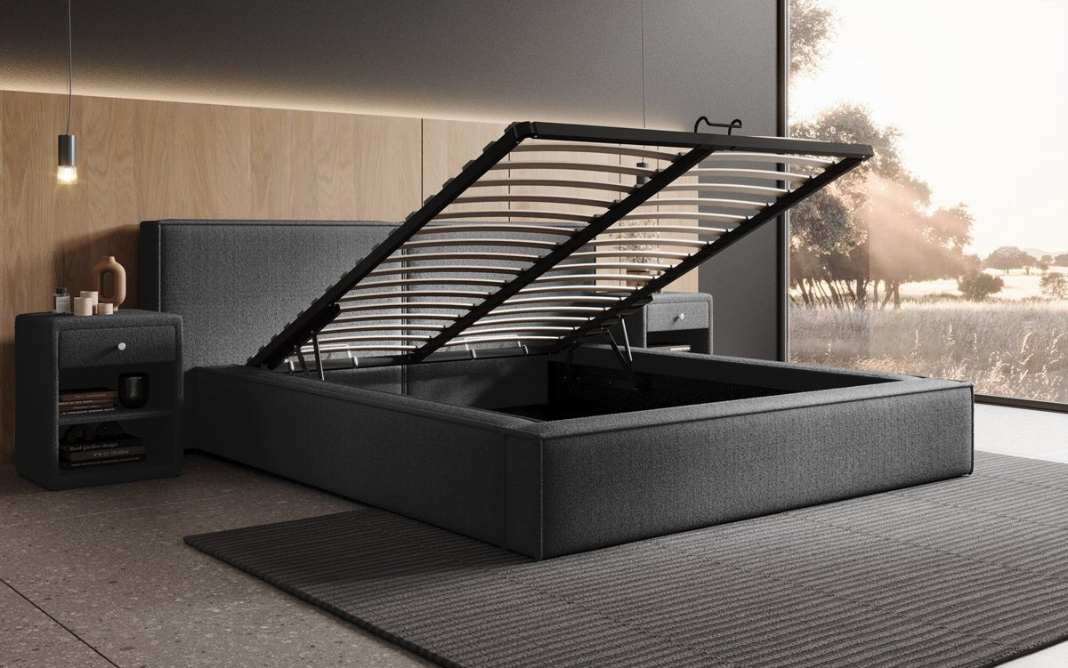 Designer Polsterbett Ophelia a Bouclé mat Stauraum