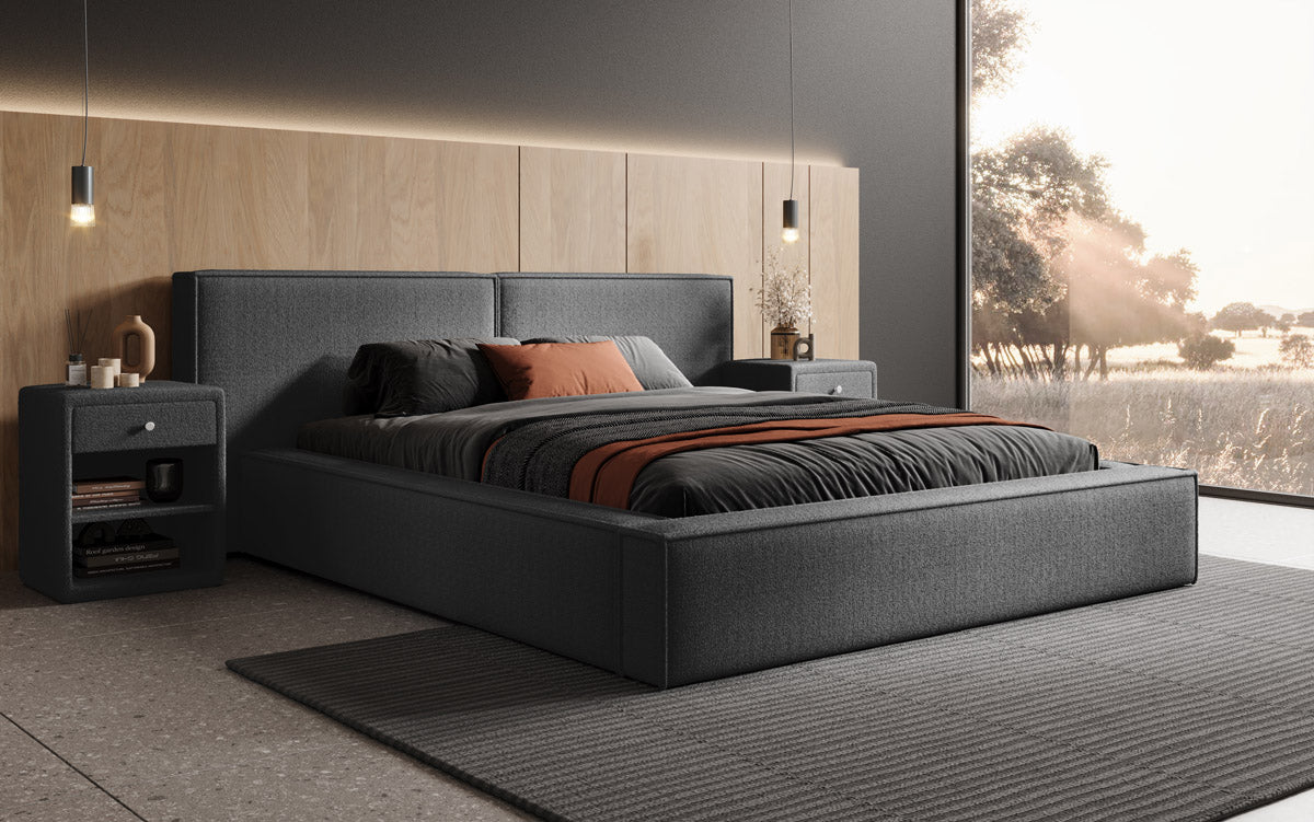 Designer Polsterbett Ophelia a Bouclé mat Stauraum
