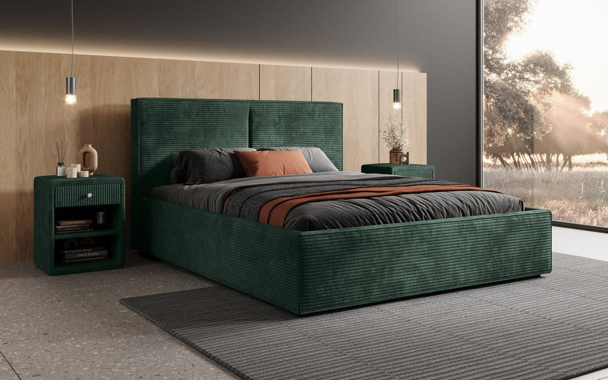 Designer Polsterbett Elara aus Cord mat Stauraum