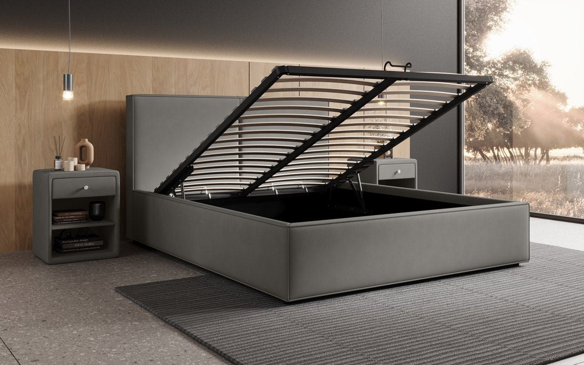 Designer Polsterbett Elara aus Stoff mat Stauraum