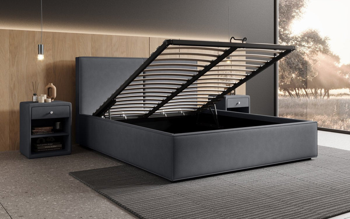 Designer Polsterbett Elara aus Stoff mat Stauraum