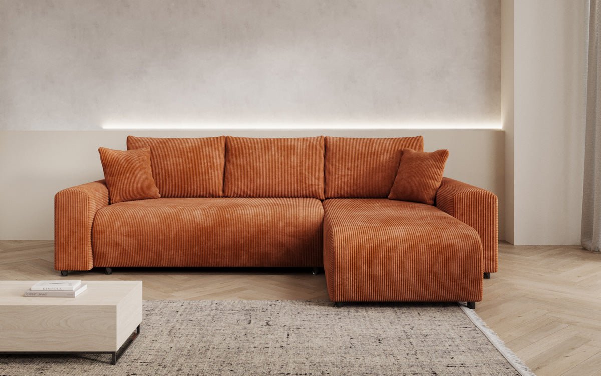 Designer Sofa Hanna mat Schlooffunktioun an Stauraum