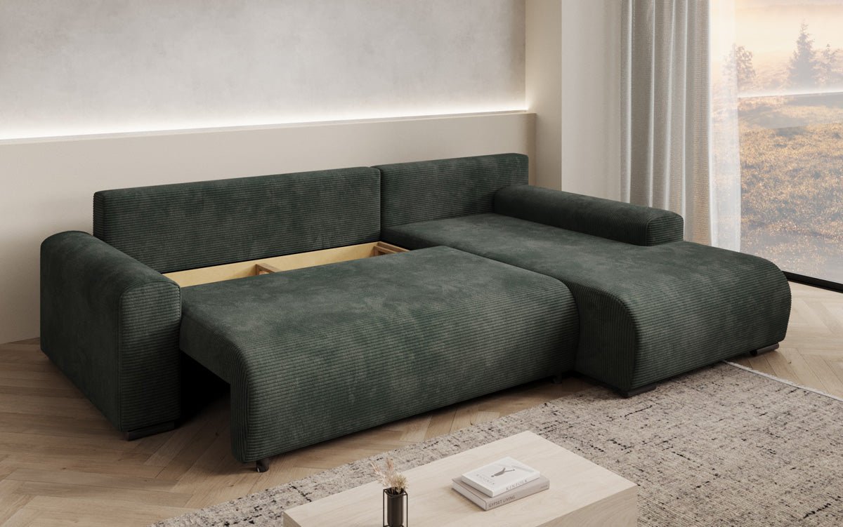 Designer Sofa Hanna mat Schlooffunktioun an Stauraum