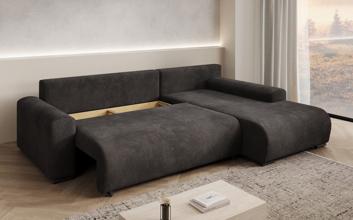 Designer Sofa Hanna mat Schlooffunktioun an Stauraum