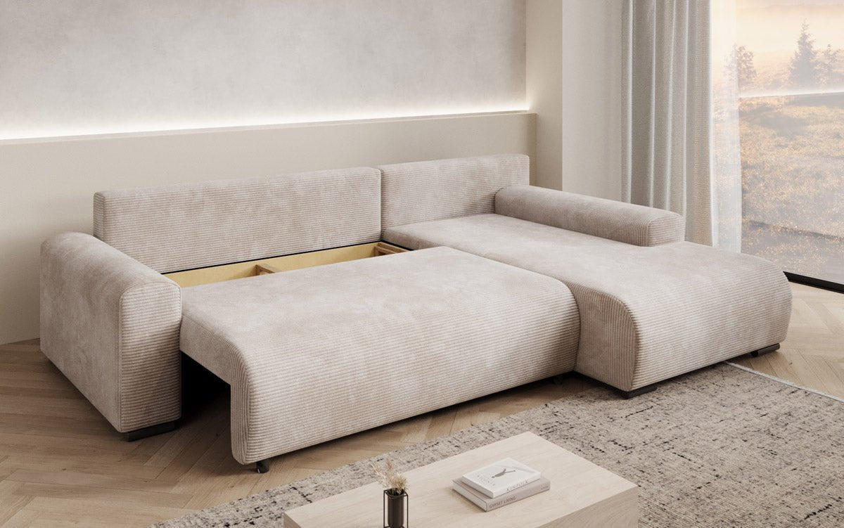 Designer Sofa Hanna mat Schlooffunktioun an Stauraum