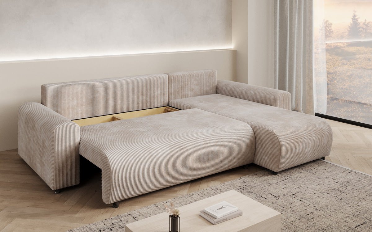 Designer Sofa Hanna mat Schlooffunktioun an Stauraum